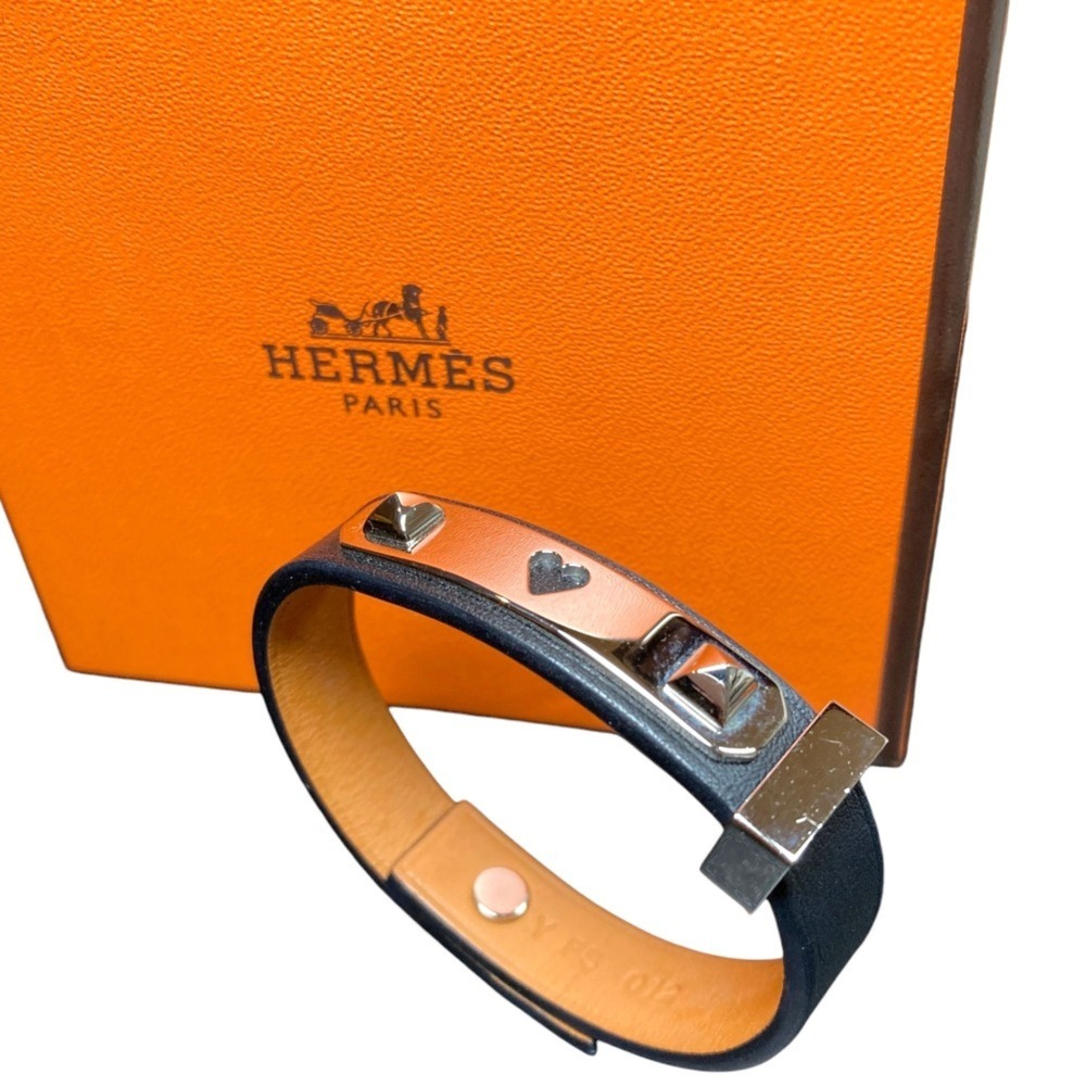 HERMES Blue Leather Heart Charm Bracelet